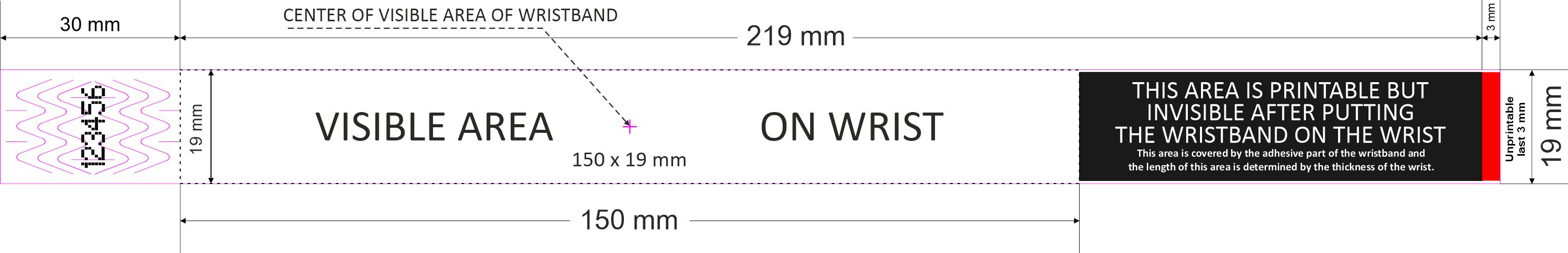 Wristband print area diagram