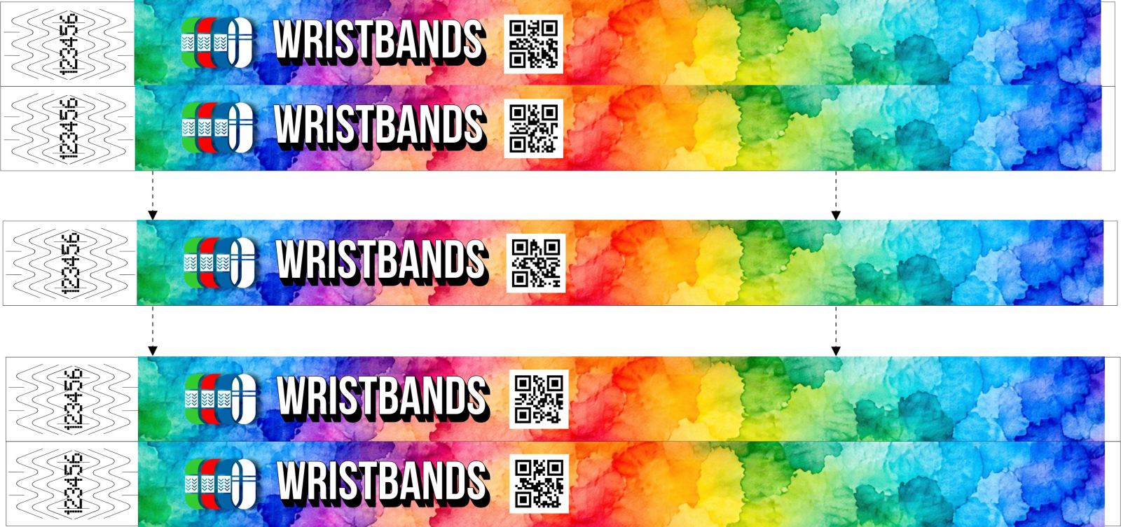 Wristbands each printed with a different QR code