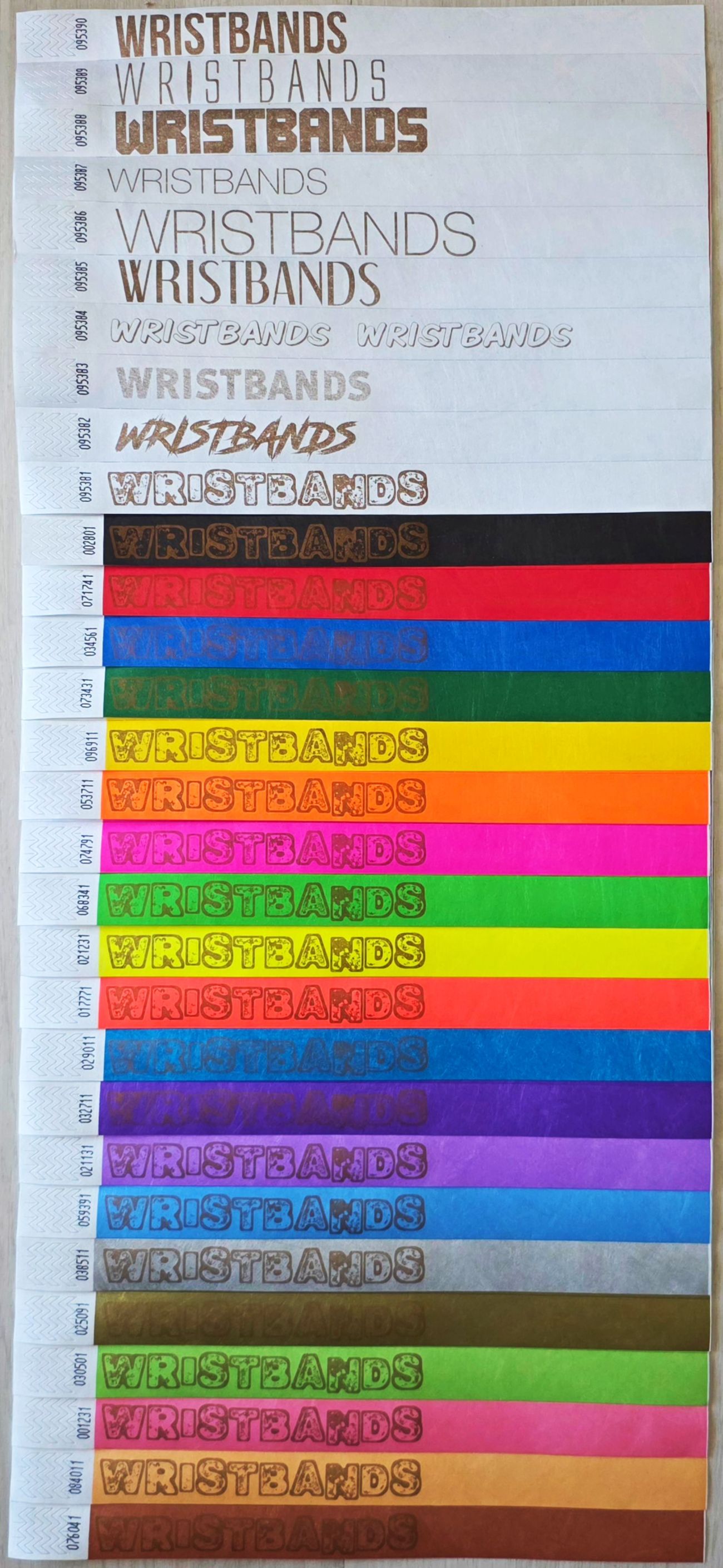 Gold print shown on every Tyvek band colour