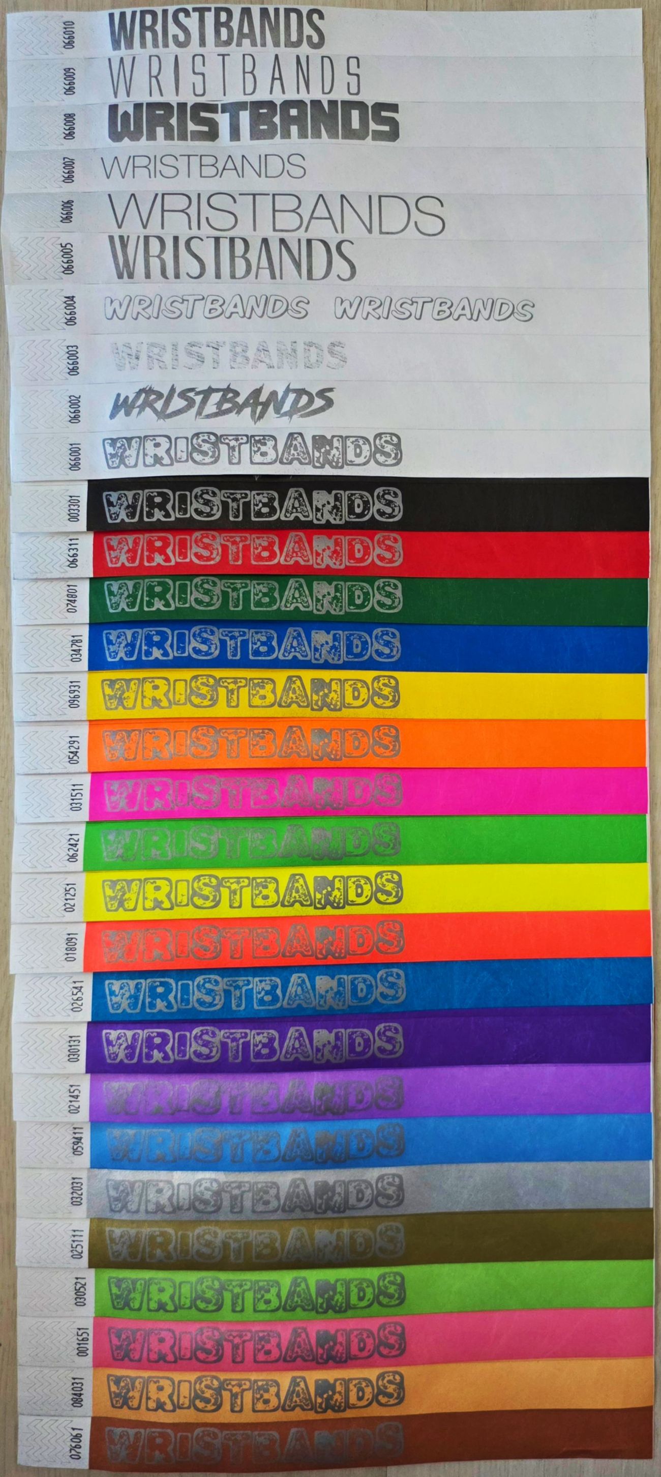 Silver print shown on every Tyvek band colour