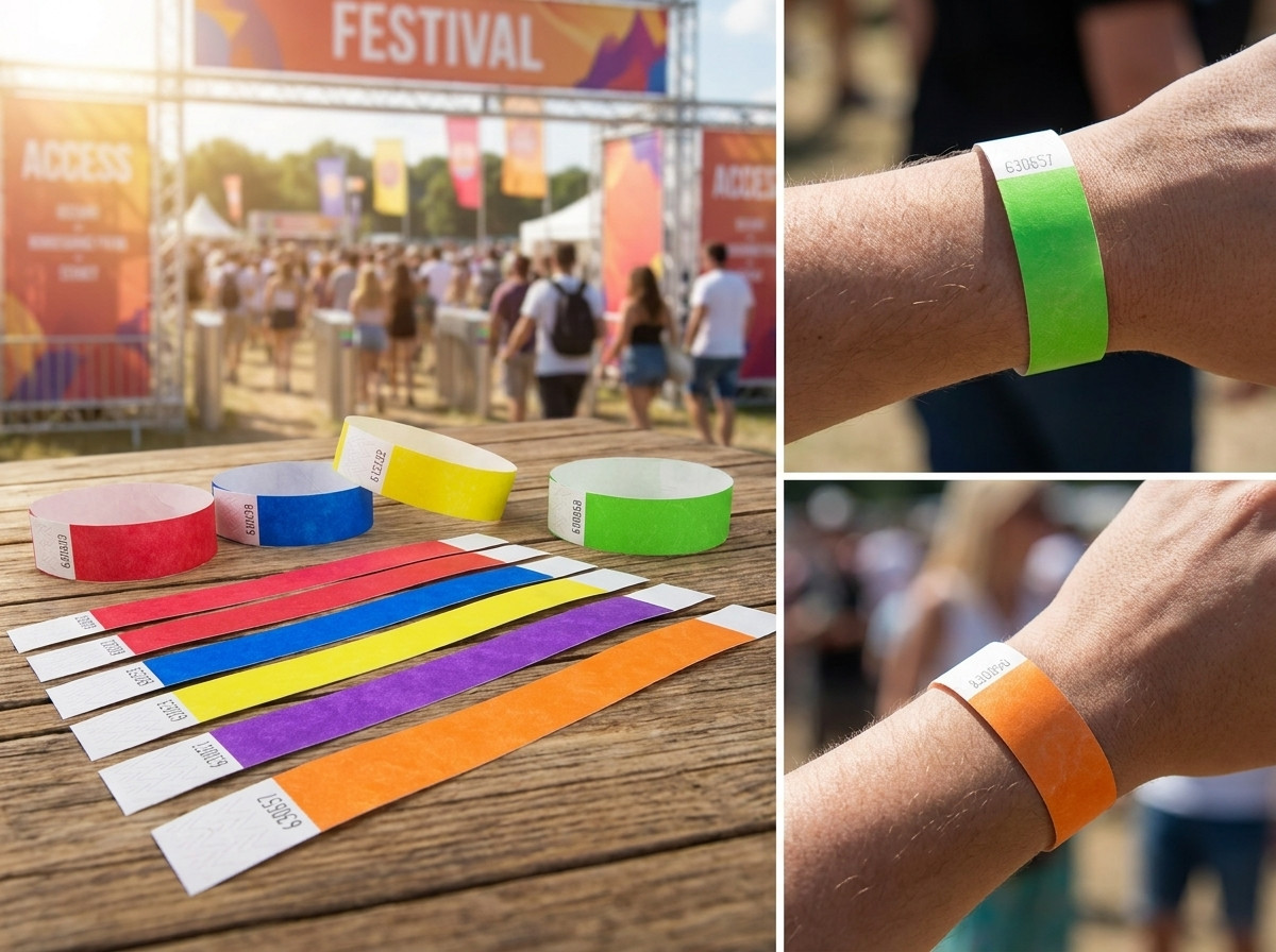 Colored access control wristbands for VIP and restricted areas at a festival
